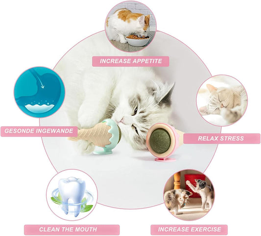 Rotatable Catnip Balls, Adorable Ice Cream Cat Toy, Safe Edible Cat Toys for Indoor Cat Kittens Chewing and Licking Playing