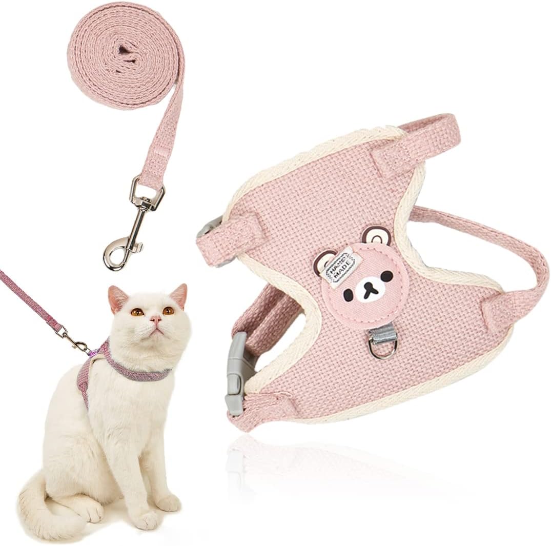 Cute Cat Harness and Leash Set - Lightweight & Escape Proof - Adjustable and Soft Walking Harness for Cats