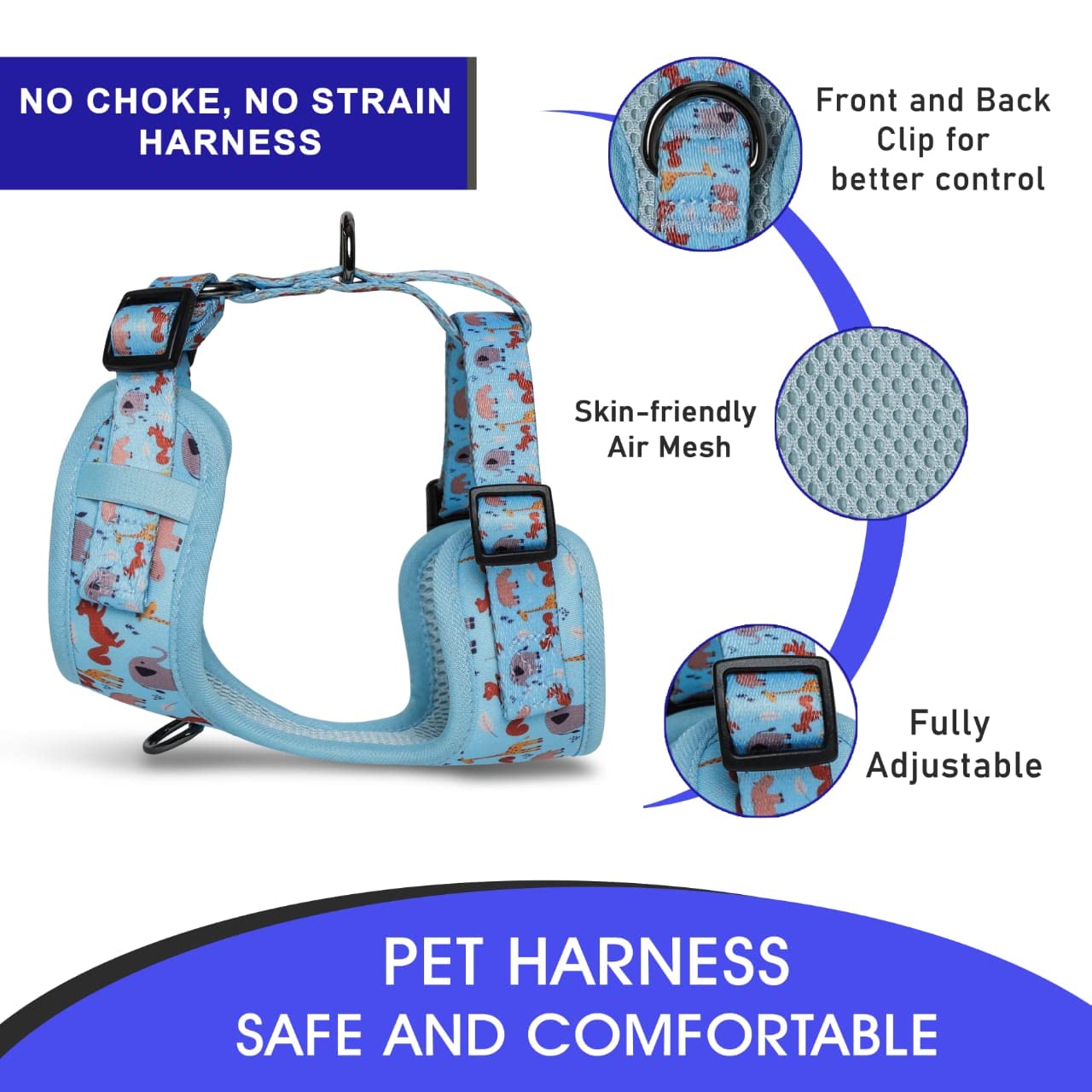 No-Pull, Adjustable Cat Harness with 2 D-Rings for Leash Placement, No-Choke Harness for Cats