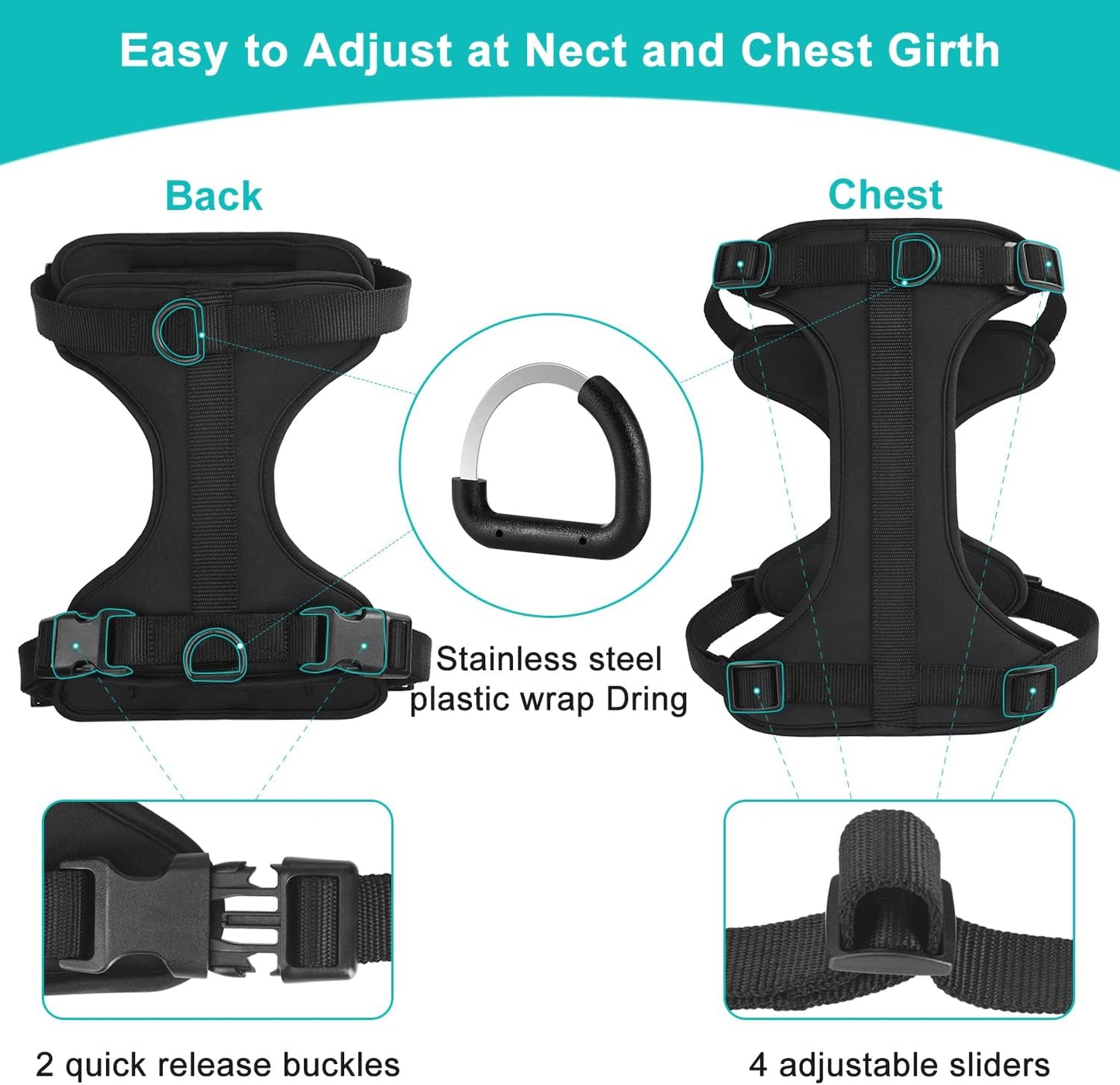 No Pull Lightweight Adjustable Dog Harness, Durable Breathable Mesh Dog Vest Harness with Soft & Comfortable Cushion