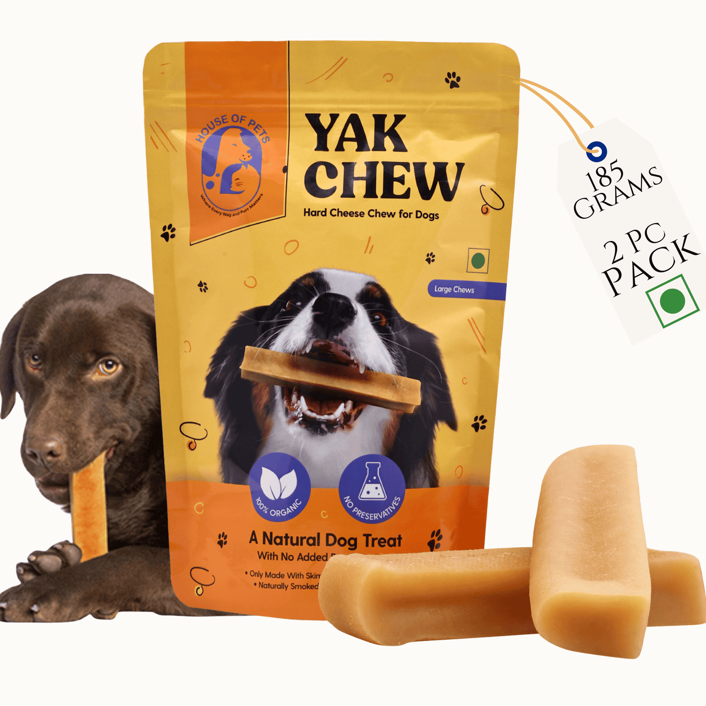 Vegetarian Cheese Chew, Himalayan Yak Chew, Natural Long-Lasting Chew for Aggressive Chewers for Teething and Bored Dogs.