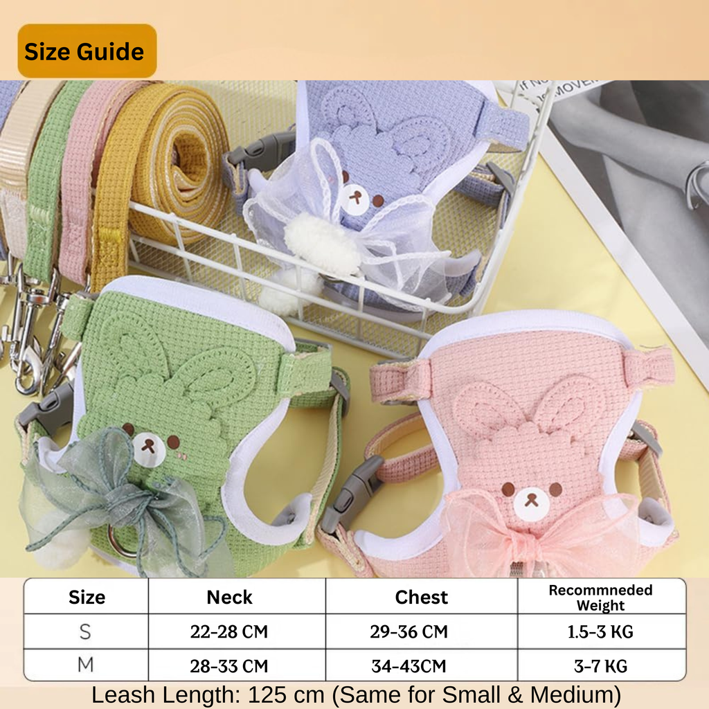 Cat Harness and Leash Set – Escape Proof Cute Bunny Design with Bow, Soft Breathable Adjustable Vest Harness, No Pull No Choke Walking Harness for Small, Medium, Large Cats and Kittens