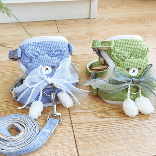Cat Harness and Leash Set – Escape Proof Cute Bunny Design with Bow, Soft Breathable Adjustable Vest Harness, No Pull No Choke Walking Harness for Small, Medium, Large Cats and Kittens