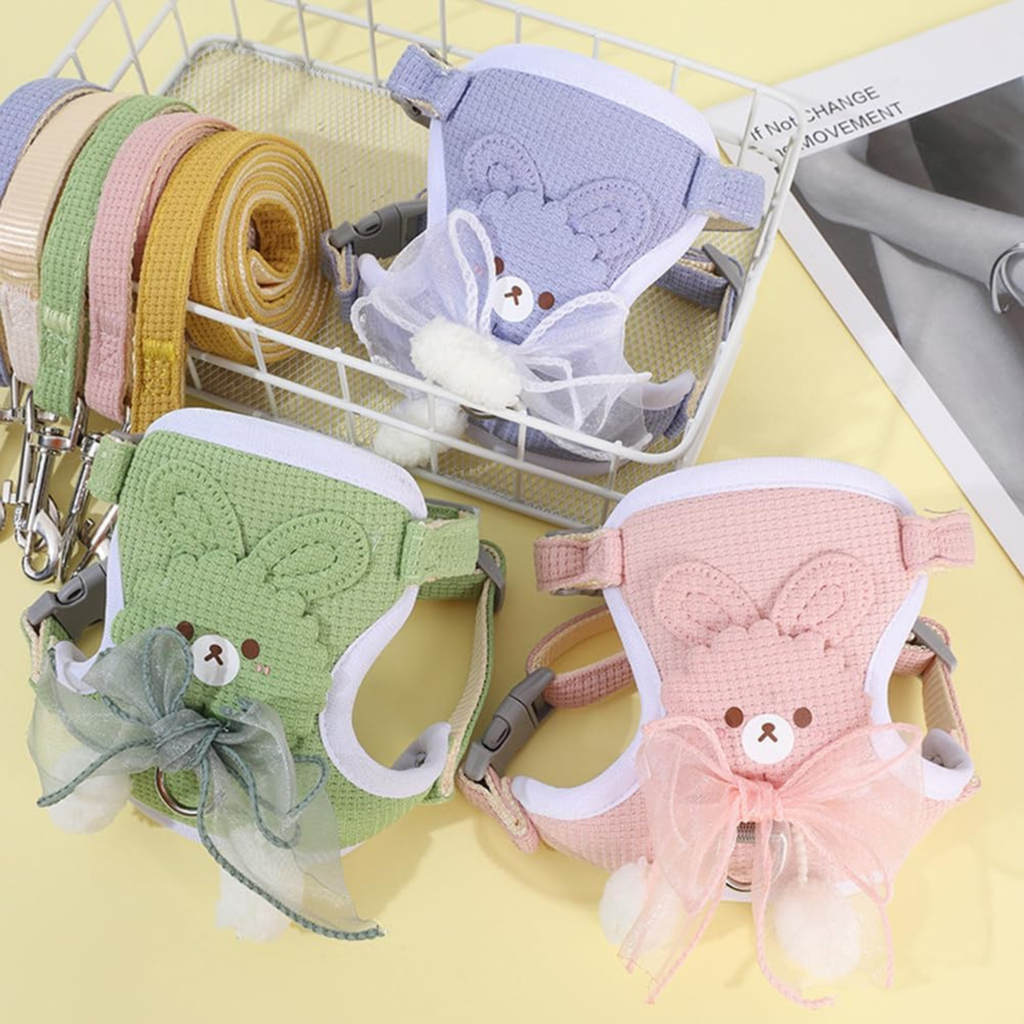 Cat Harness and Leash Set – Escape Proof Cute Bunny Design with Bow, Soft Breathable Adjustable Vest Harness, No Pull No Choke Walking Harness for Small, Medium, Large Cats and Kittens