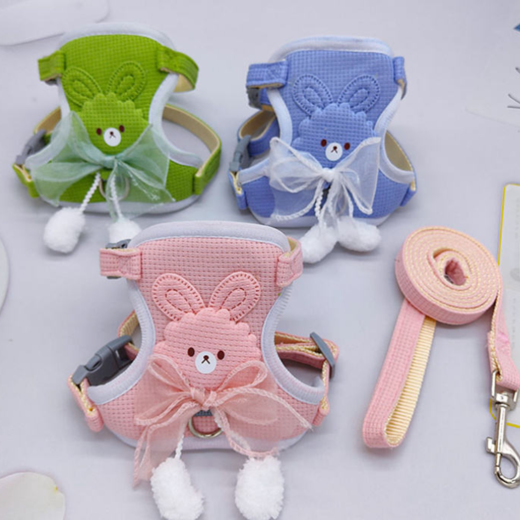 Cat Harness and Leash Set – Escape Proof Cute Bunny Design with Bow, Soft Breathable Adjustable Vest Harness, No Pull No Choke Walking Harness for Small, Medium, Large Cats and Kittens