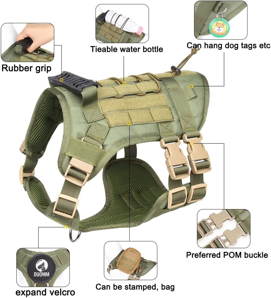 Tactical No Pull Adjustable Harness for Dogs, Military Grade with Molle Panels Easy Control with Handle