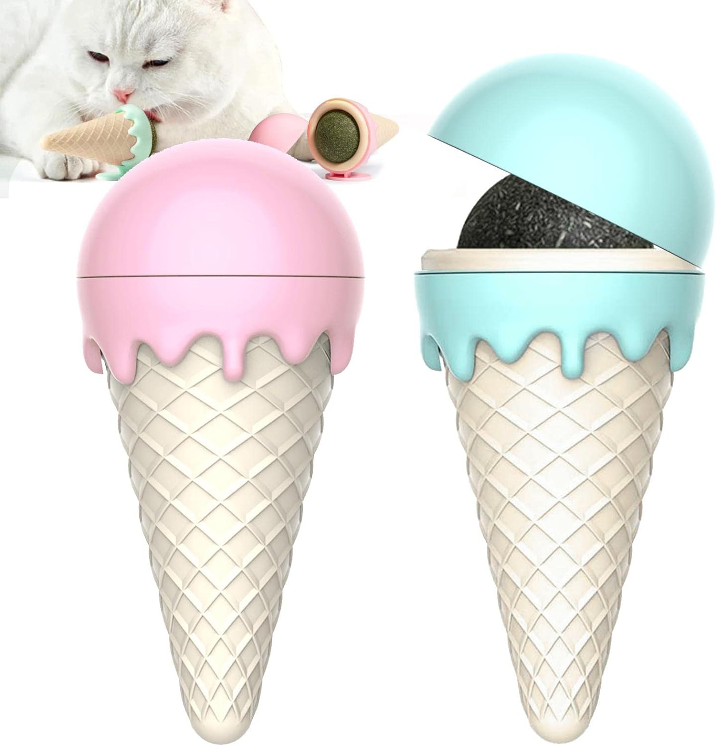 Catnip Ice Cream Cone Toy for Cats – 360° Rotatable Edible Licking & Chew Toy | Teeth Cleaning, Stress Relief & Digestive Aid for Indoor Cats and Kittens | Safe & Non-Toxic