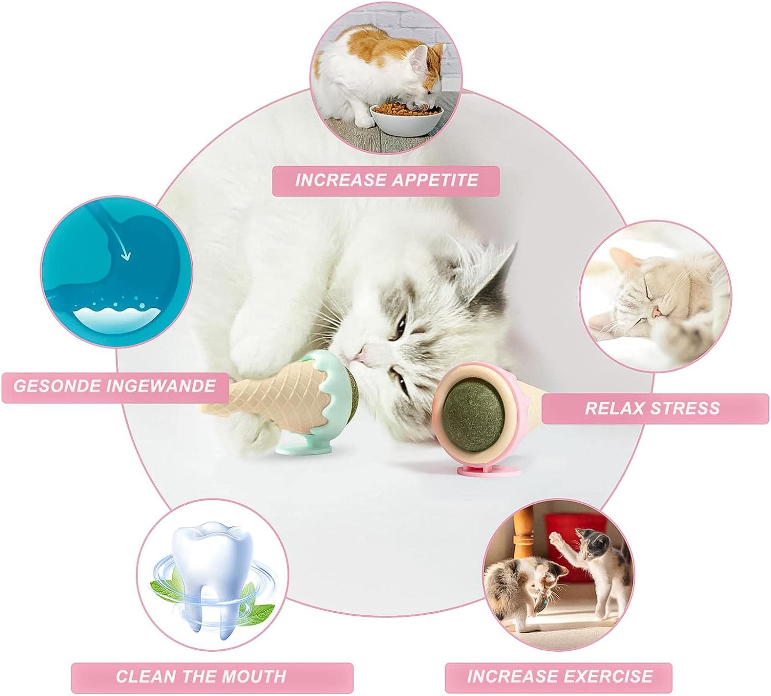 Catnip Ice Cream Cone Toy for Cats – 360° Rotatable Edible Licking & Chew Toy | Teeth Cleaning, Stress Relief & Digestive Aid for Indoor Cats and Kittens | Safe & Non-Toxic