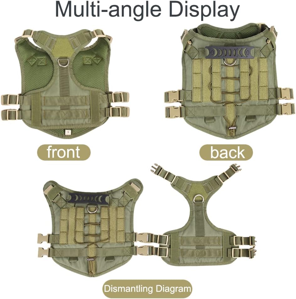 Tactical No Pull Adjustable Harness for Dogs, Military Grade with Molle Panels Easy Control with Handle