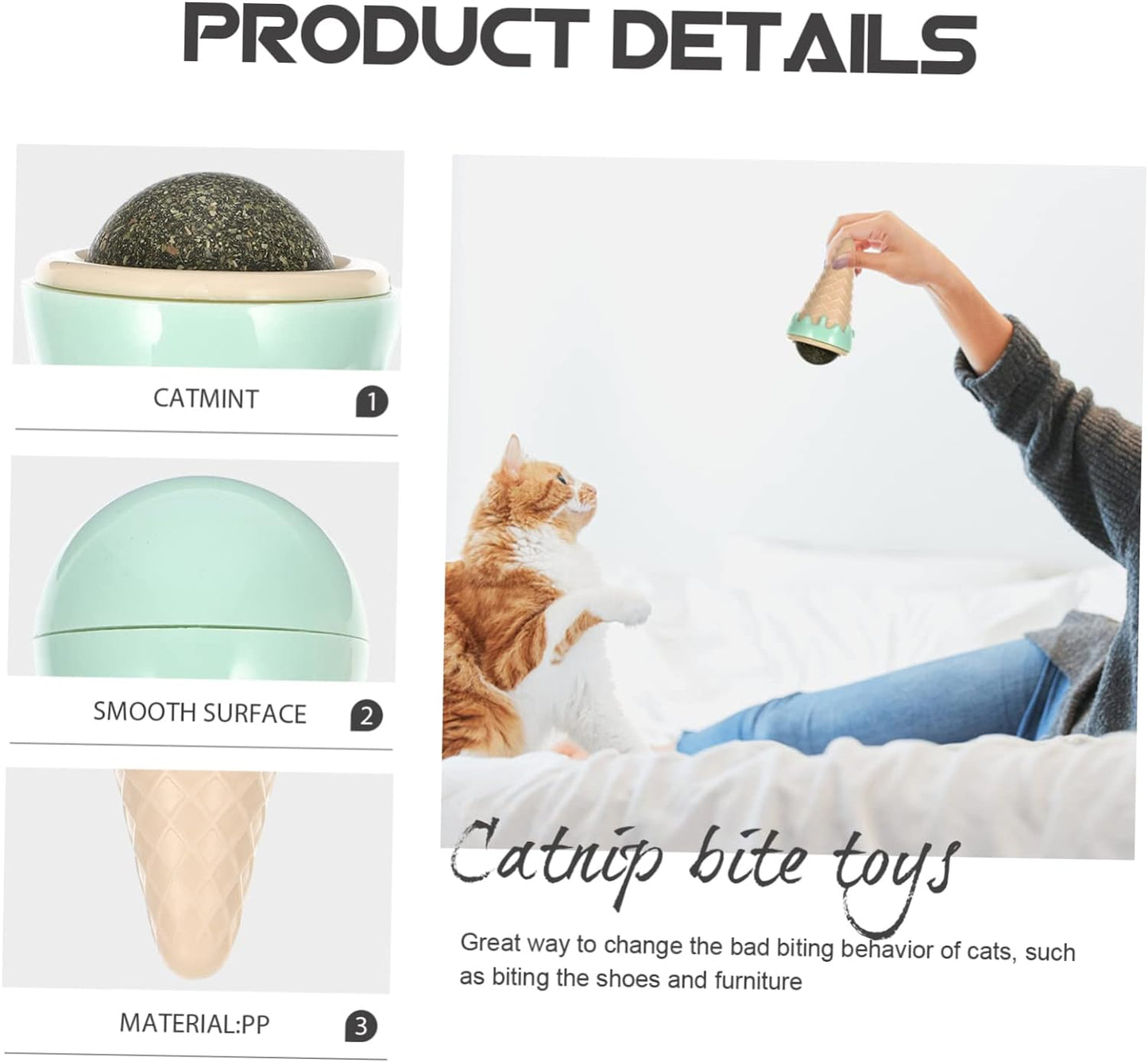 Rotatable Catnip Balls, Adorable Ice Cream Cat Toy, Safe Edible Cat Toys for Indoor Cat Kittens Chewing and Licking Playing