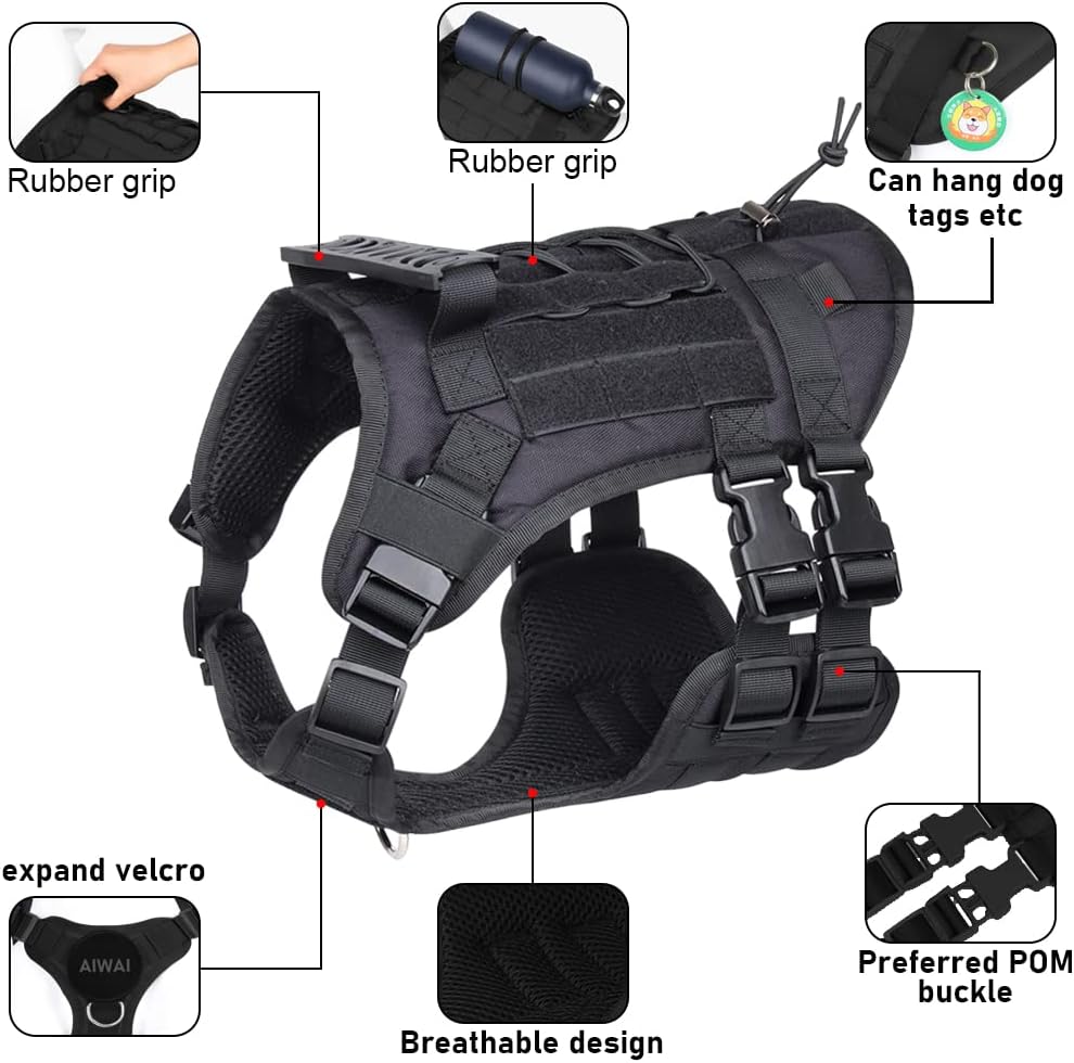 Tactical No Pull Adjustable Harness for Dogs, Military Grade with Molle Panels Easy Control with Handle