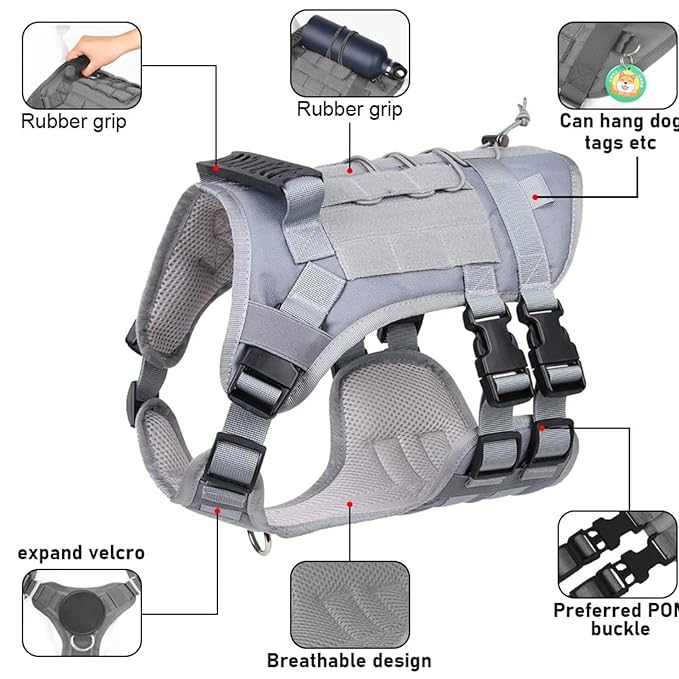 Tactical Dog Harness No Pull – Heavy Duty Military Grade Vest with MOLLE Panels & Easy Control Handle | Adjustable Service Dog Harness for Training Walking | Medium Large Dogs – German Shepherd, Labrador