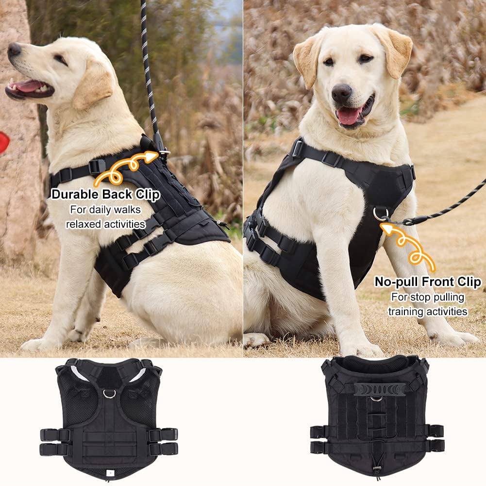 Tactical No Pull Adjustable Harness for Dogs, Military Grade with Molle Panels Easy Control with Handle
