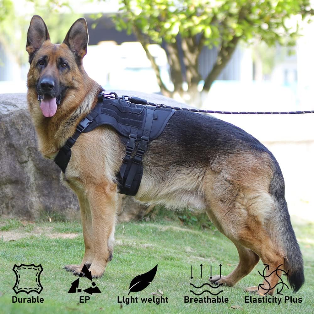 Tactical Dog Harness No Pull – Heavy Duty Military Grade Vest with MOLLE Panels & Easy Control Handle | Adjustable Service Dog Harness for Training Walking | Medium Large Dogs – German Shepherd, Labrador