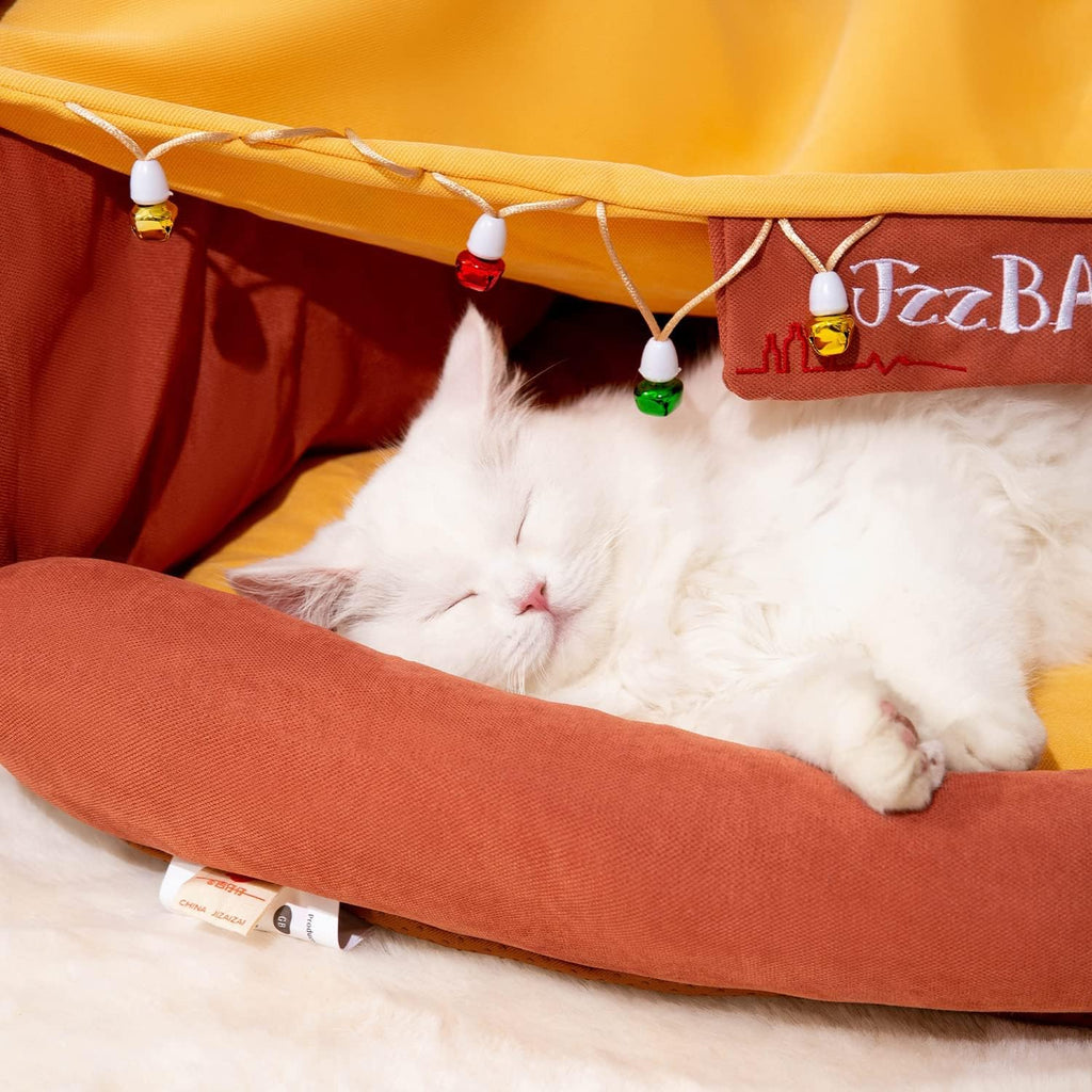 Cat Tunnel Bed for Indoor Cats – 2-in-1 Collapsible Cat Play Tunnel with Hanging Toy | Foldable Washable Cat Cave Hideaway for Kittens & Rabbits