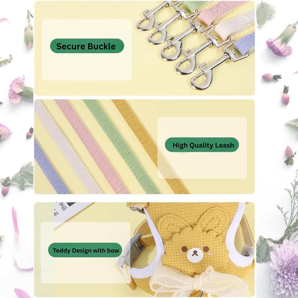 Cat Harness and Leash Set – Escape Proof Cute Bunny Design with Bow, Soft Breathable Adjustable Vest Harness, No Pull No Choke Walking Harness for Small, Medium, Large Cats and Kittens