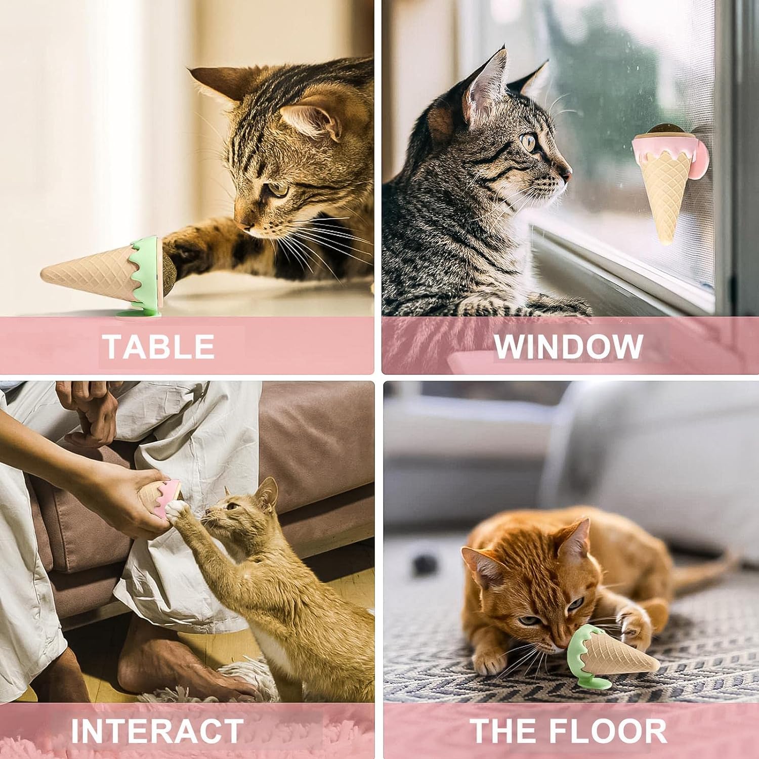 Catnip Ice Cream Cone Toy for Cats – 360° Rotatable Edible Licking & Chew Toy | Teeth Cleaning, Stress Relief & Digestive Aid for Indoor Cats and Kittens | Safe & Non-Toxic