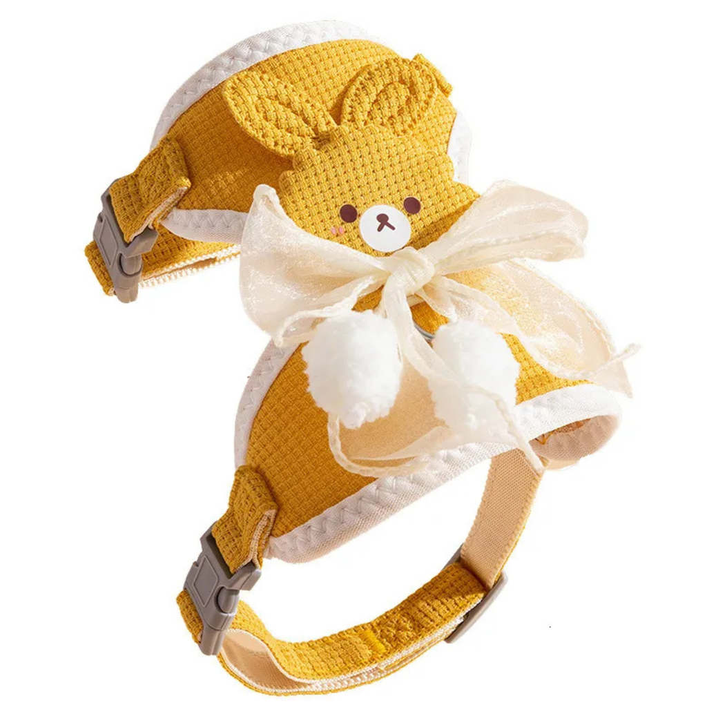 Cat Harness and Leash Set – Escape Proof Cute Bunny Design with Bow, Soft Breathable Adjustable Vest Harness, No Pull No Choke Walking Harness for Small, Medium, Large Cats and Kittens