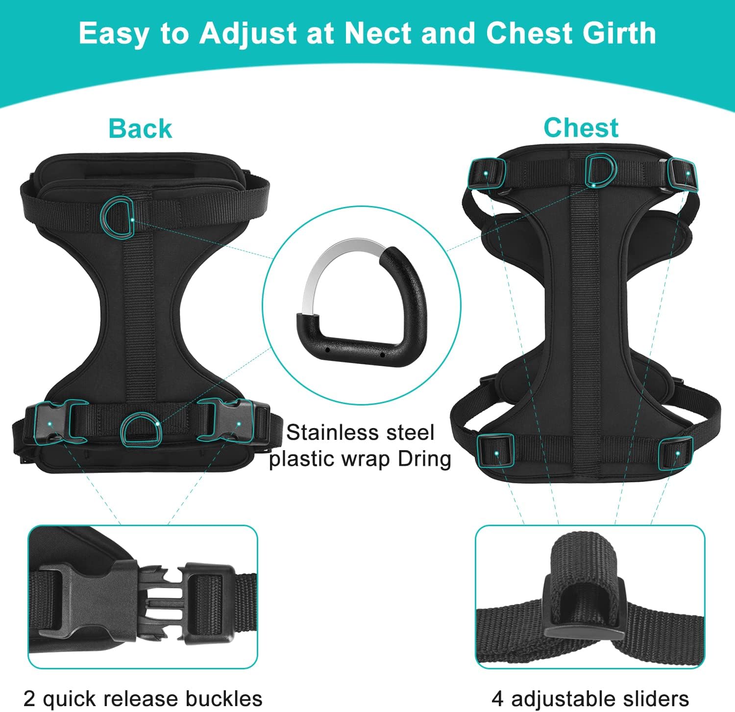 No Pull Dog Harness – Escape Proof Adjustable | No Choke Soft Cushion Step-in Harness for Small Medium Large Dogs | Walking Training