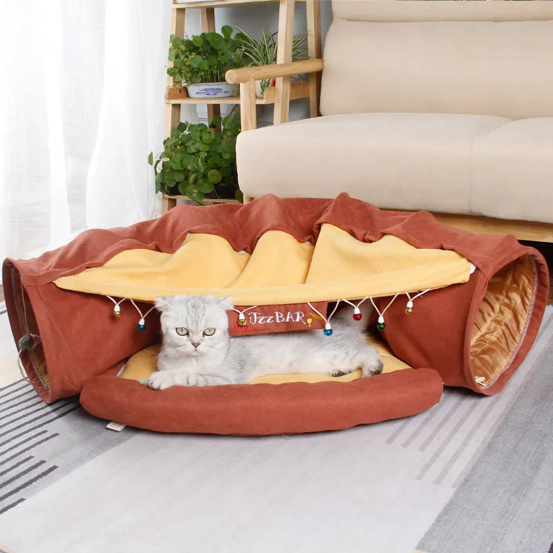 Cat Tunnel Bed + Harness Bundle – Play, Explore & Nap