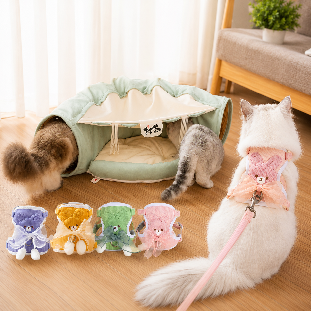 Cat Tunnel Bed + Harness Bundle – Play, Explore & Nap