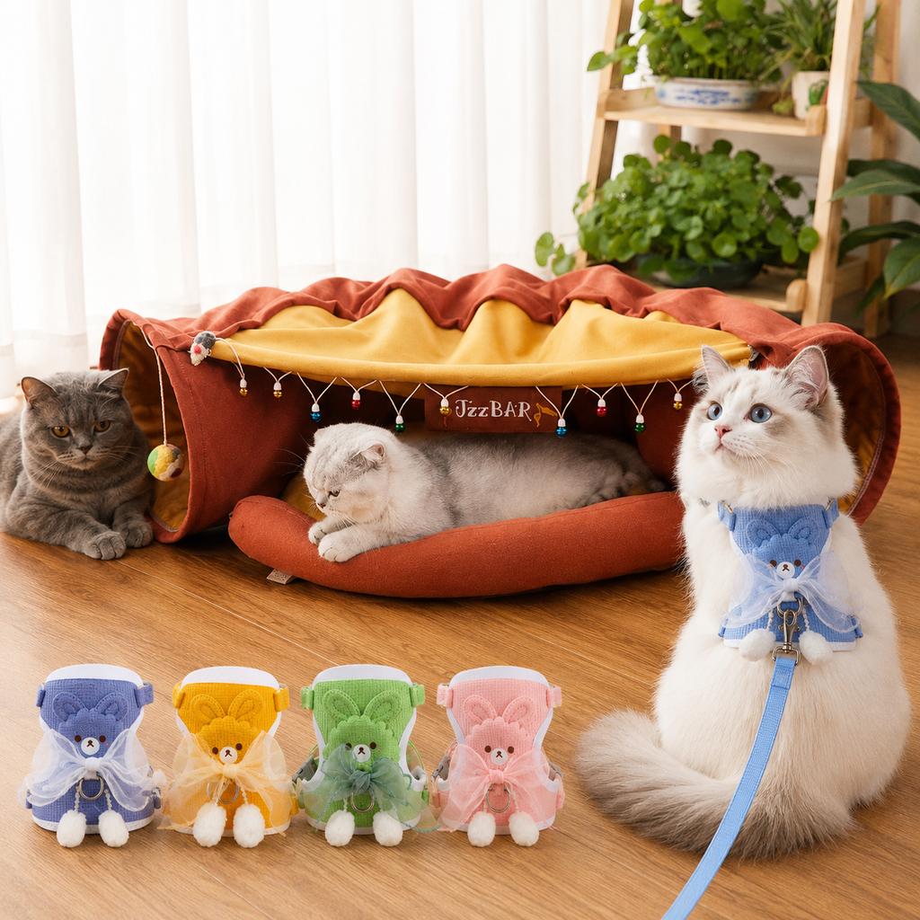 Cat Tunnel Bed + Harness Bundle – Play, Explore & Nap