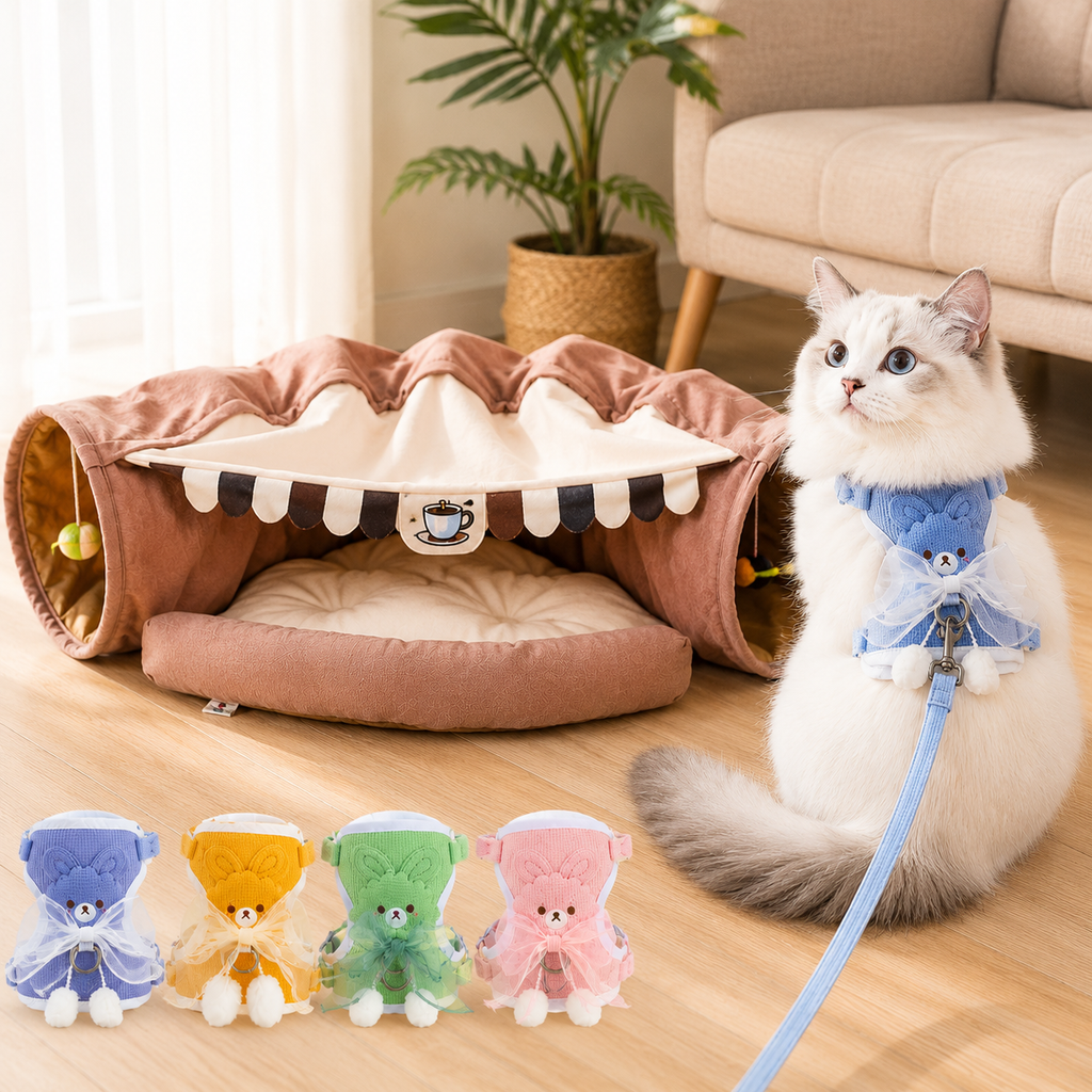 Cat Tunnel Bed + Harness Bundle – Play, Explore & Nap