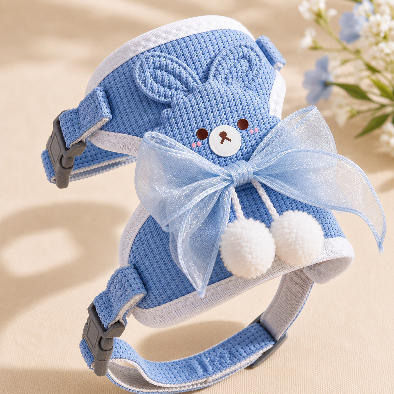 Cat Harness and Leash Set – Escape Proof Cute Bunny Design with Bow, Soft Breathable Adjustable Vest Harness, No Pull No Choke Walking Harness for Small, Medium, Large Cats and Kittens