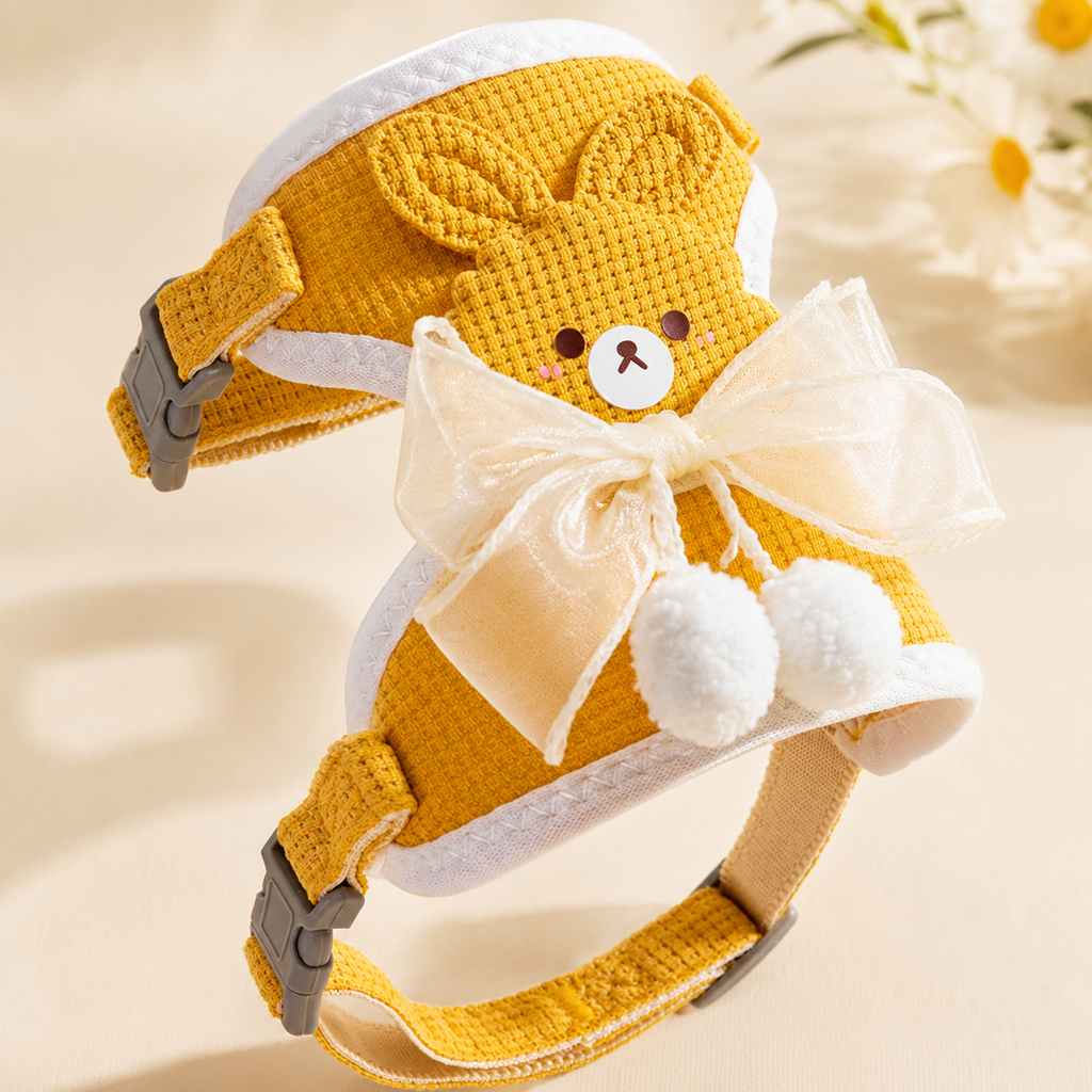 Cat Harness and Leash Set – Escape Proof Cute Bunny Design with Bow, Soft Breathable Adjustable Vest Harness, No Pull No Choke Walking Harness for Small, Medium, Large Cats and Kittens