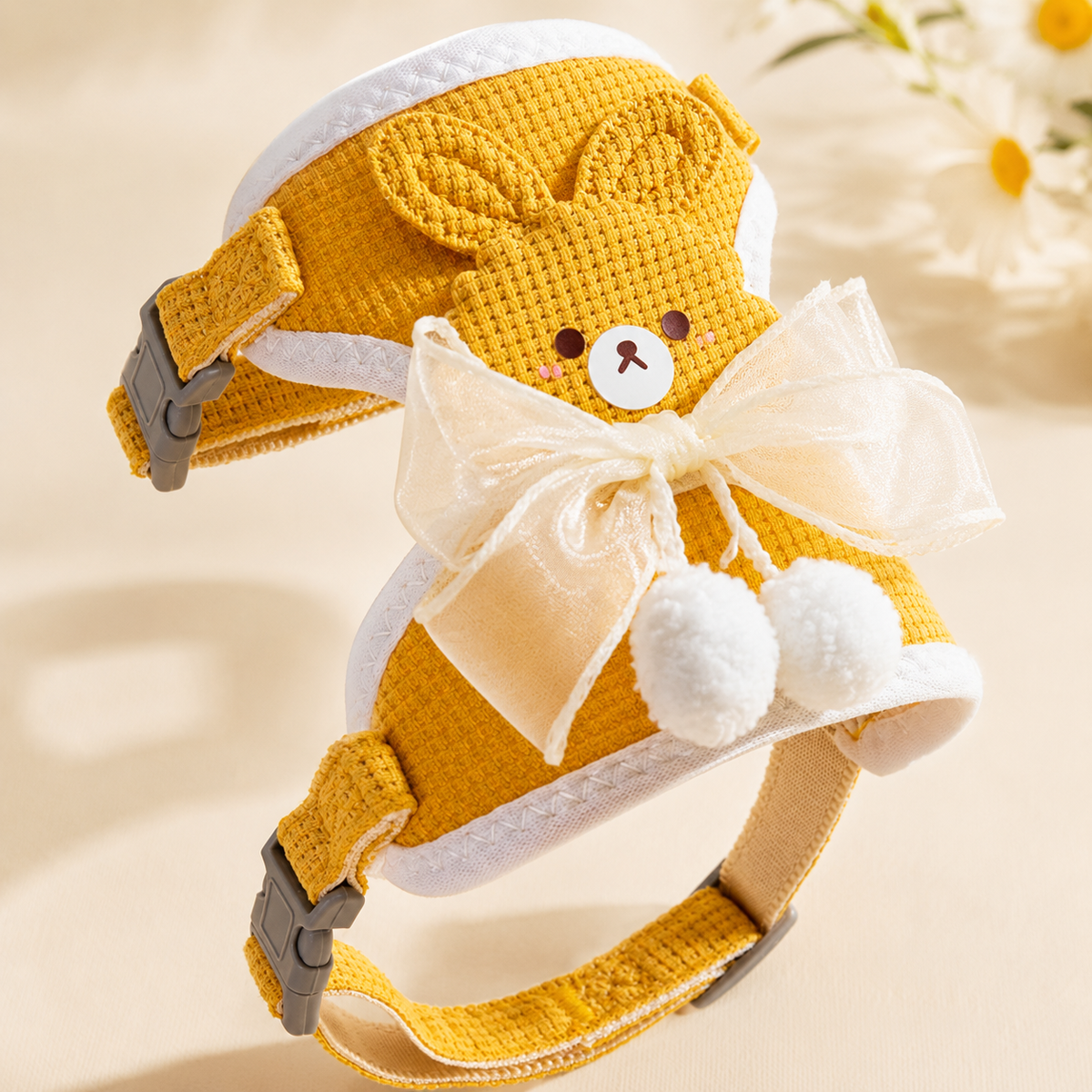 Cat Harness and Leash Set – Escape Proof Cute Bunny Design with Bow, Soft Breathable Adjustable Vest Harness, No Pull No Choke Walking Harness for Small, Medium, Large Cats and Kittens