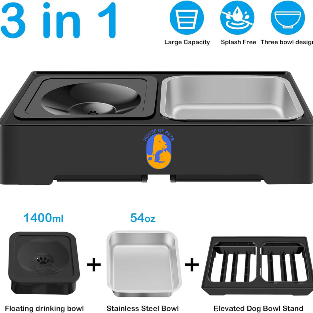 Elevated Dog Bowls – 4 Height Adjustable Raised Stand with Stainless Steel or Slow Feeder Bowl & No Spill Water Bowl | Non-Slip Dog Feeding Station for Small Medium Large Dogs