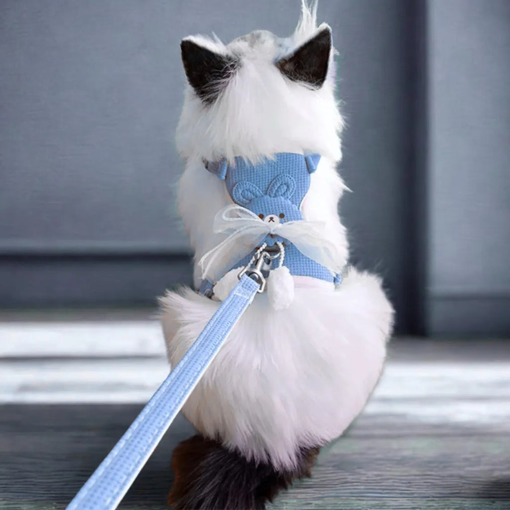 Cat Harness and Leash Set – Escape Proof Cute Bunny Design with Bow, Soft Breathable Adjustable Vest Harness, No Pull No Choke Walking Harness for Small, Medium, Large Cats and Kittens