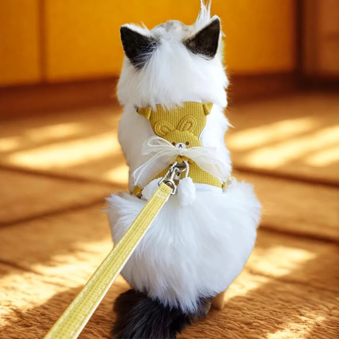 Cat Harness and Leash Set – Escape Proof Cute Bunny Design with Bow, Soft Breathable Adjustable Vest Harness, No Pull No Choke Walking Harness for Small, Medium, Large Cats and Kittens