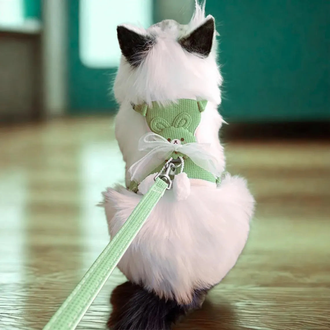 Cat Harness and Leash Set – Escape Proof Cute Bunny Design with Bow, Soft Breathable Adjustable Vest Harness, No Pull No Choke Walking Harness for Small, Medium, Large Cats and Kittens