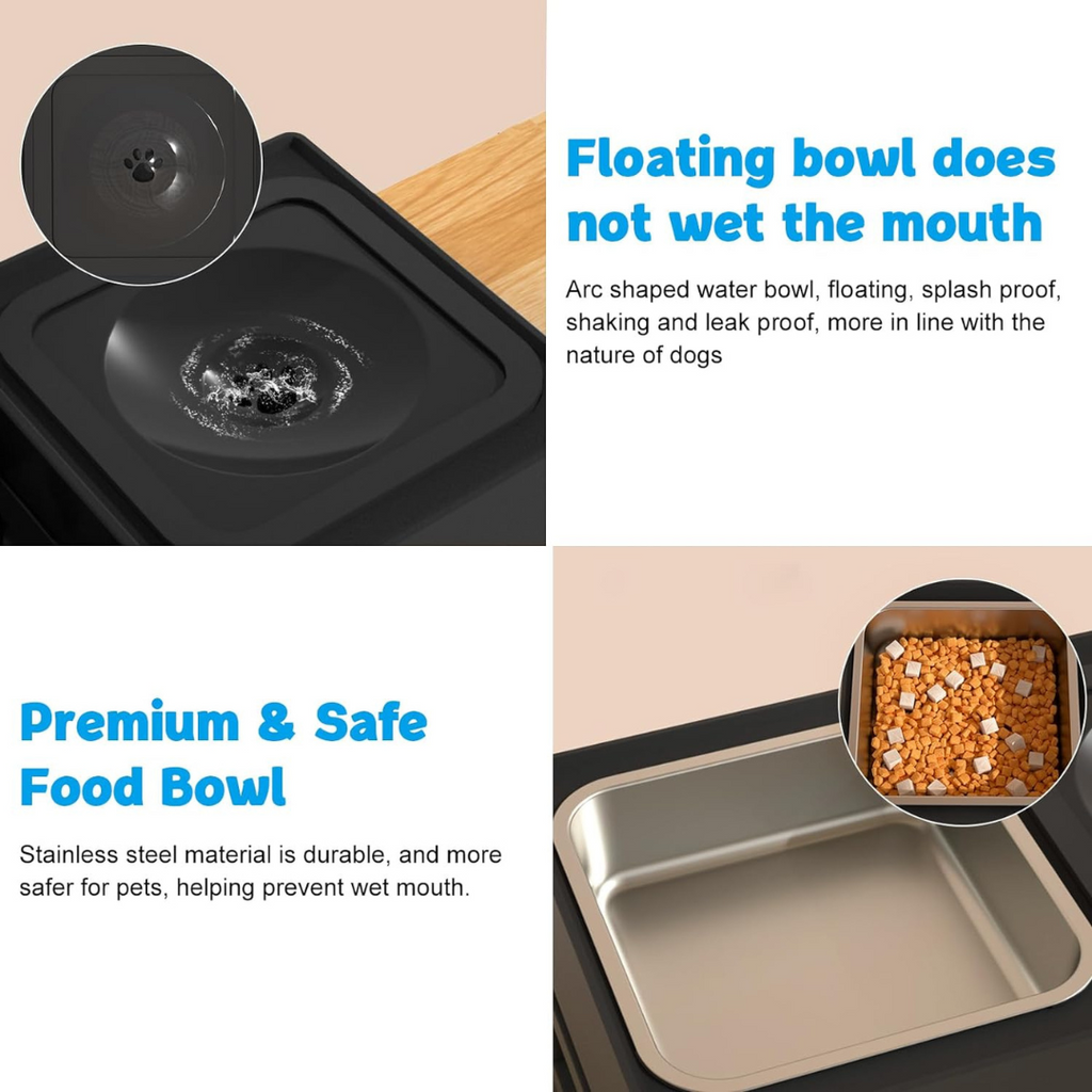 Elevated Dog Bowls – 4 Height Adjustable Raised Stand with Stainless Steel or Slow Feeder Bowl & No Spill Water Bowl | Non-Slip Dog Feeding Station for Small Medium Large Dogs