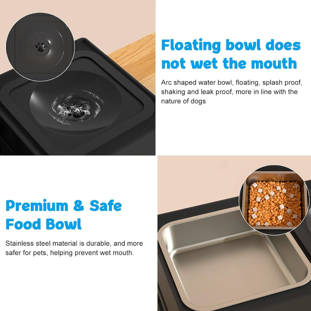 Elevated Dog Bowls – 4 Height Adjustable Raised Stand with Stainless Steel or Slow Feeder Bowl & No Spill Water Bowl | Non-Slip Dog Feeding Station for Small Medium Large Dogs